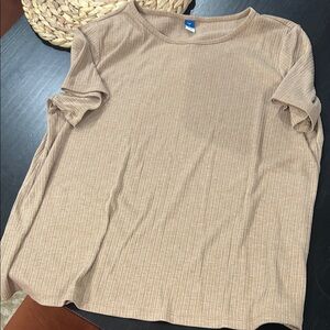 Casual Tan Ribbed Women's Top